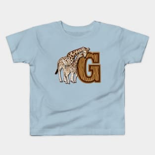 Mom and Baby Giraffe Monogram G Kids T-Shirt